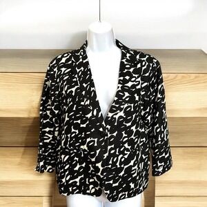 Max Mara Blazer Organic Linen Black & White Print Jacket Size 6 - 3/4 sleeves